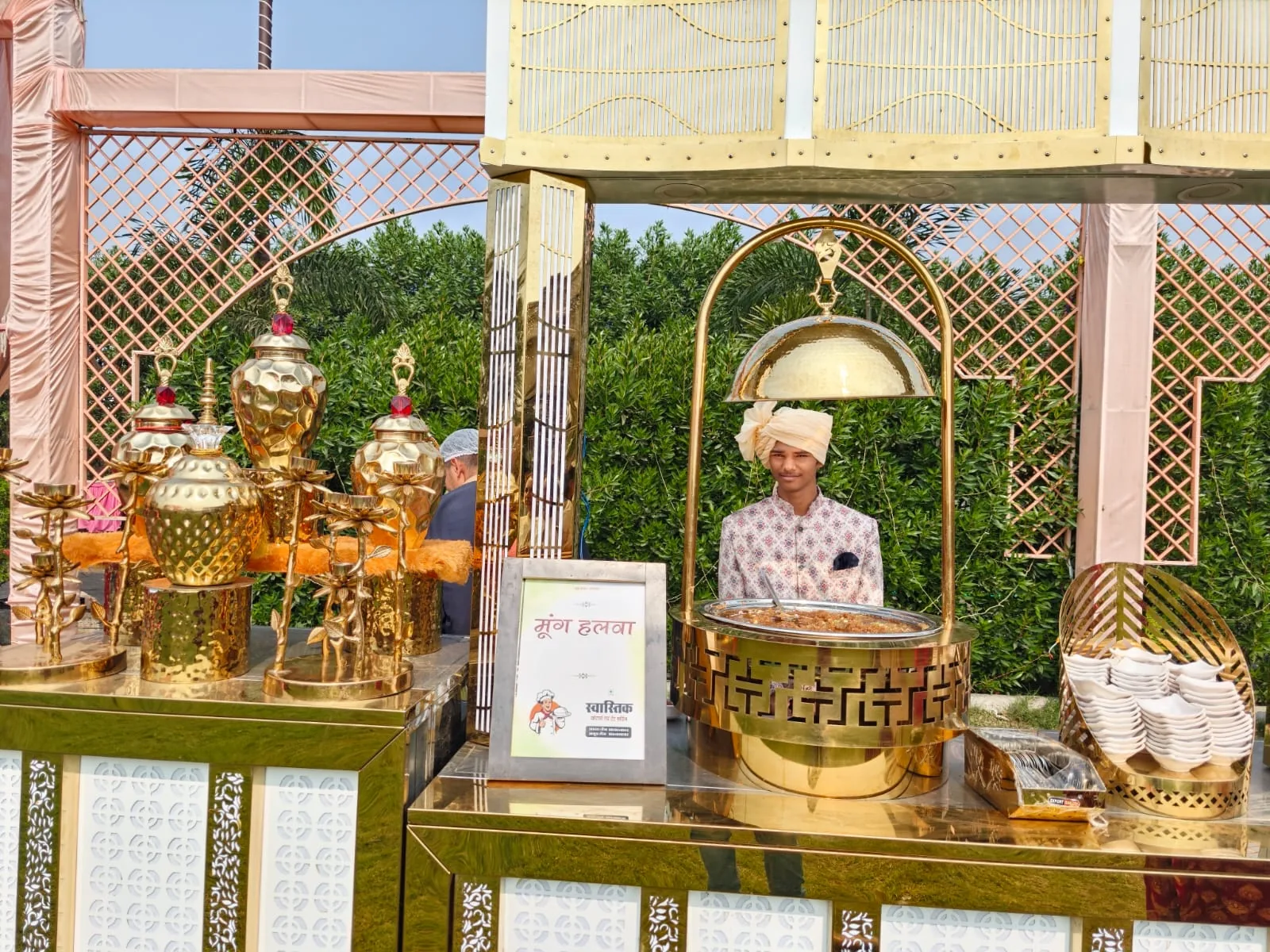 Moong halwa live food counter with traditional presentation